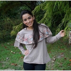 Michael‎ Kors Embroidered Ruffle Blouse Women's Medium NWT Boho Floral